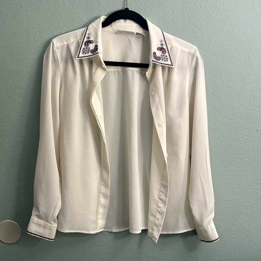 Embroidered Cream Women's Top